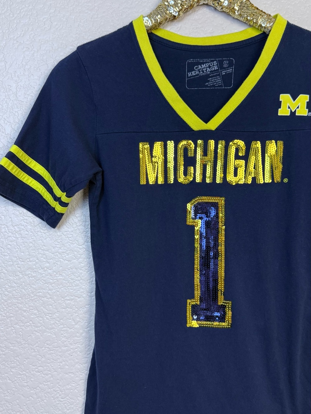 Campus Heritage • Michigan Navy & Yellow Sequin Top